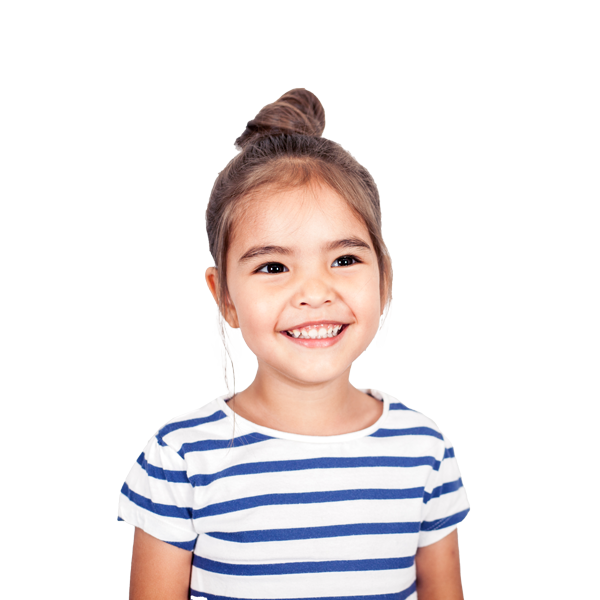 young girl in striped shirt smiling